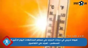 هبوط تدريجي في درجات الحرارة على معظم المحافظات اليوم الإثنين 4 أغسطس.. تعرف على التفاصيل